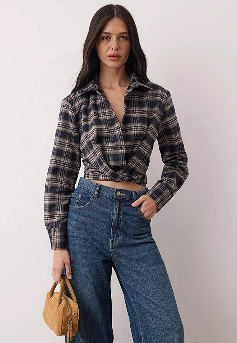 Trendyol Plaid Tie Back Flannel Shirt