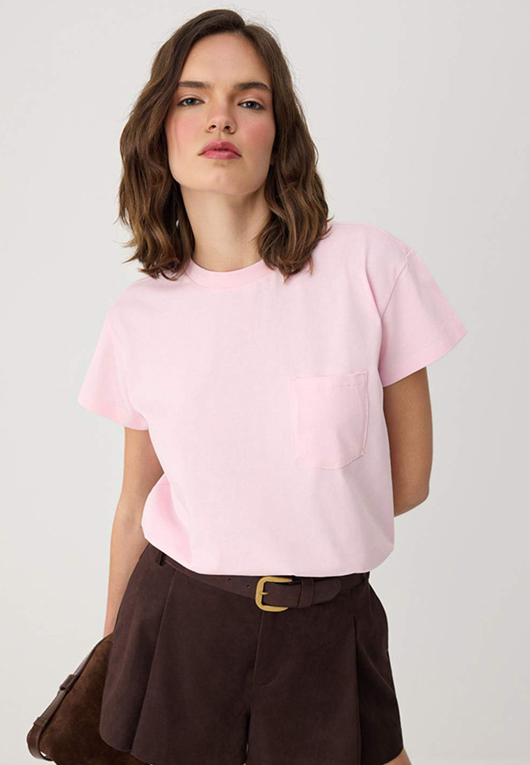 Trendyol Pink Oversized Low Arm Short Sleeve 3/1 Openend Single Jersey Knitted T Shirt Twoss26Ts278