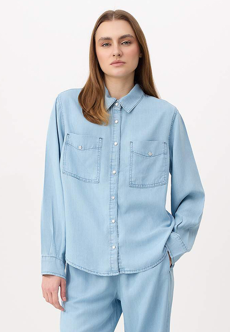 Trendyol Mavi Oversize/Wide Cut More Sustainable 1% Tencel Shirt Twoss26Go119