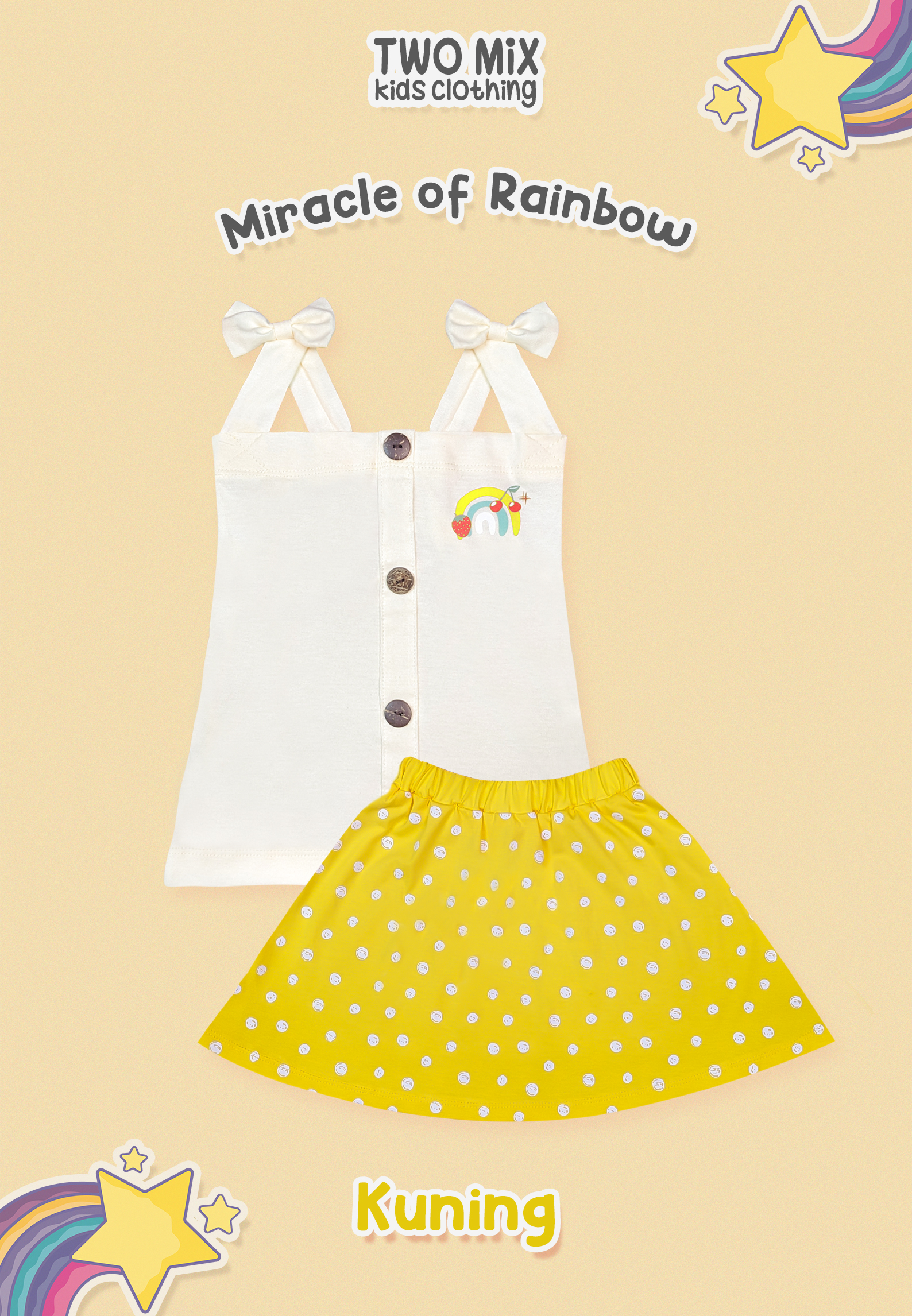 Two Mix - Baju Setelan Anak Perempuan Lucu - Miracle Of Rainbow Set 1-6 Tahun 4362D Kuning