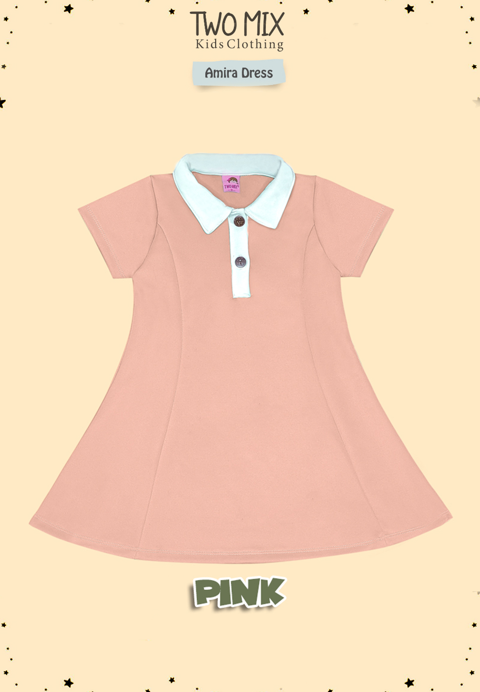Two Mix - Dress Anak Perempuan - Baju Dress Anak Cewek - Amira Dress 1-8 Tahun 4372 Pink