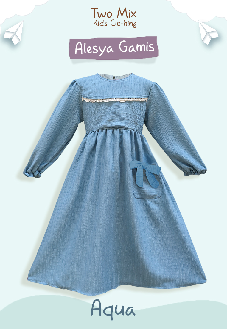 Two Mix - Raya Collection 2024 - Baju Muslim Alesya Gamis Anak Perempuan 1-12 Tahun 4397 Aqua