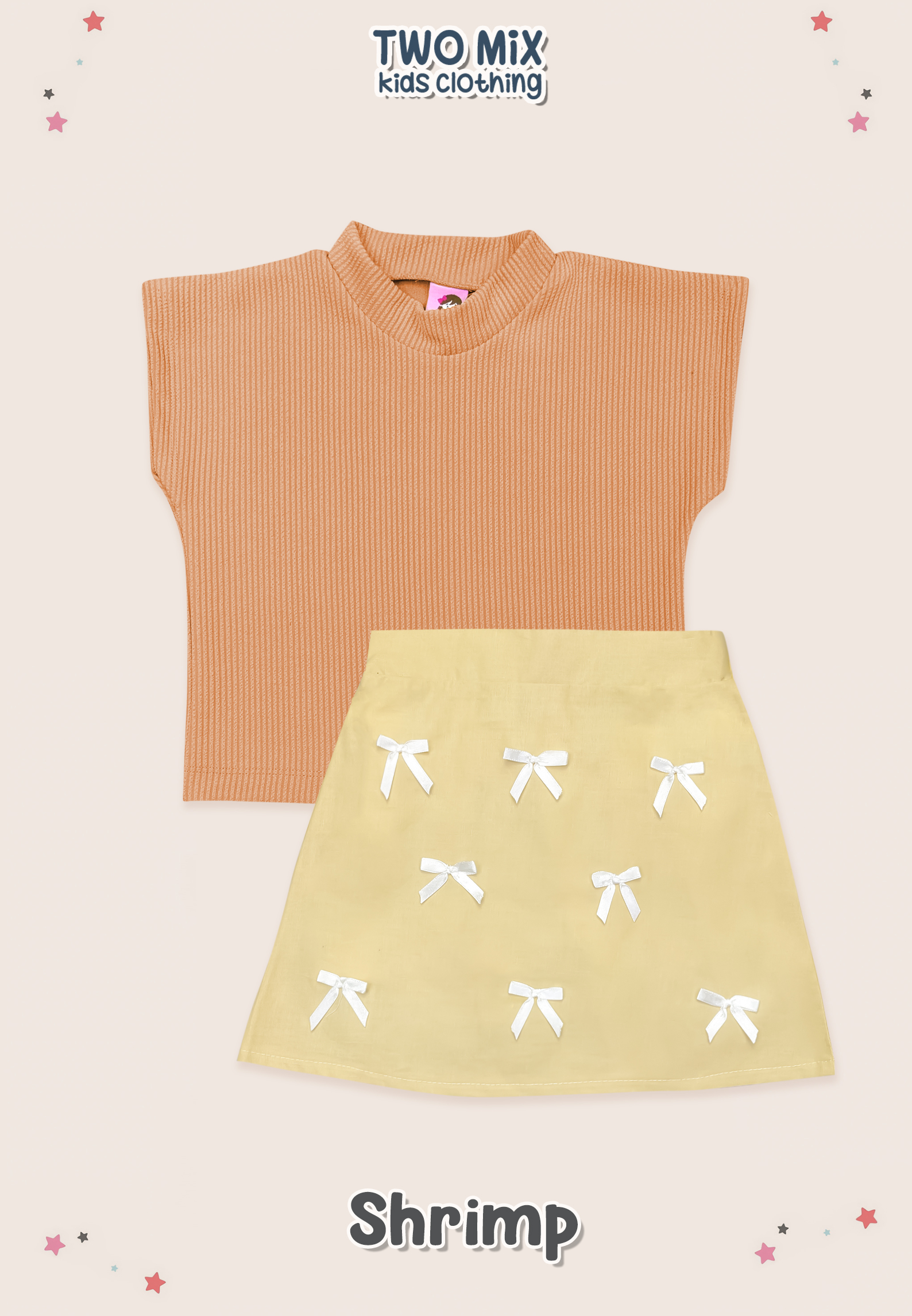 Two Mix - Calista Set - One Set Anak Cewek Setelan Anak Perempuan 1-8 Tahun 4404 Shrimp