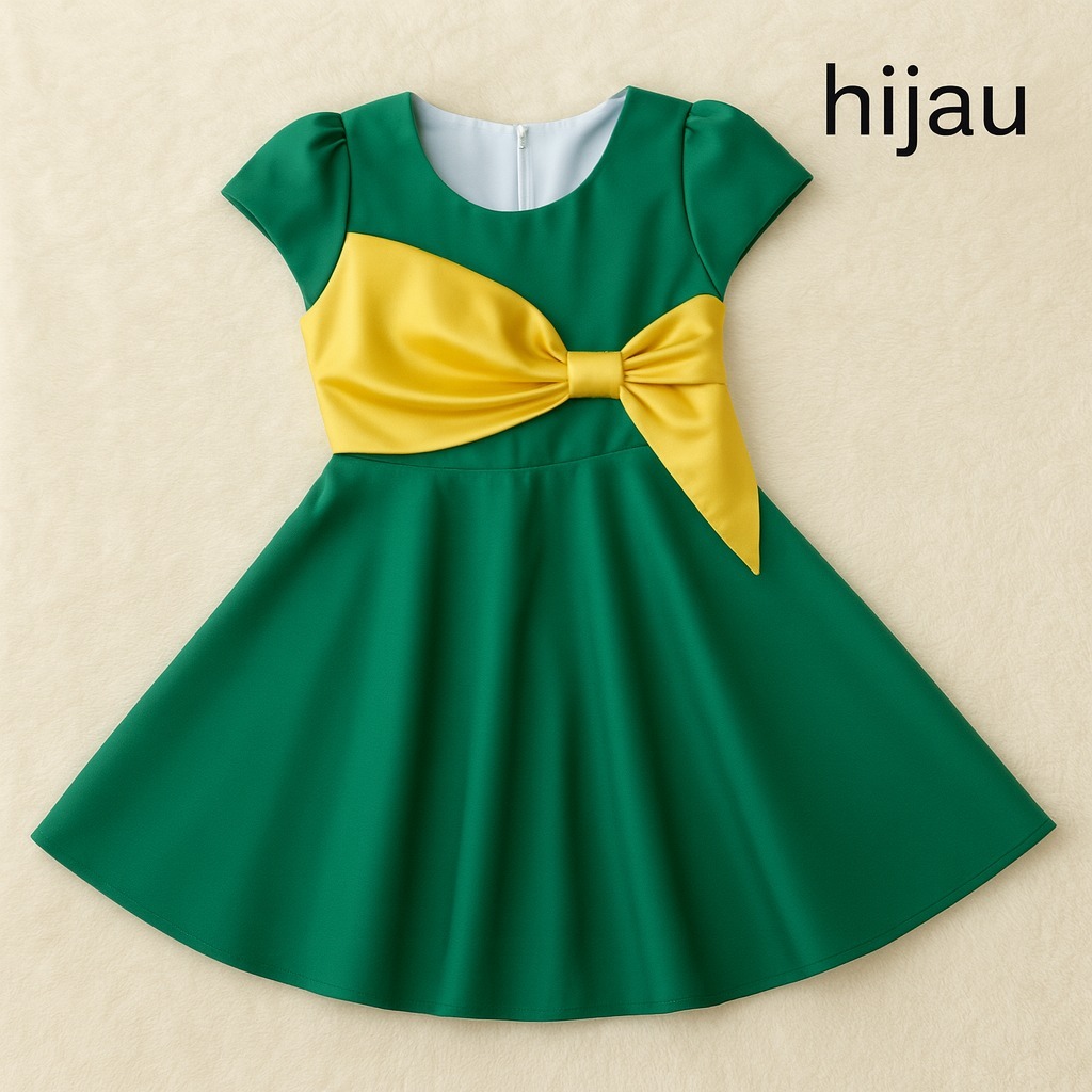 Two Mix - Baju Gaun Dress Anak Natal Perempuan Satin Cantik Mewah 1-12 Tahun 4452 Warna Hijau