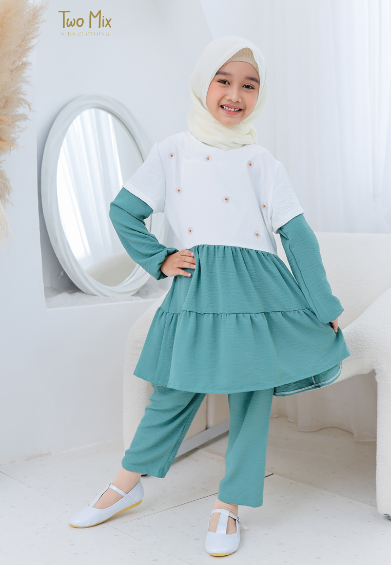 Two Mix - Setelan Gamis Anak Couple Perempuan - Stelan Baju Muslim Couple Anak Cewek 4357