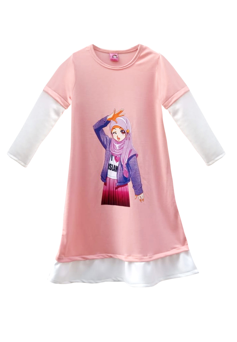 Two Mix Dress Anak Lengan Panjang Bahan Kaos Scuba Salem Usia 1-12 Tahun 4150