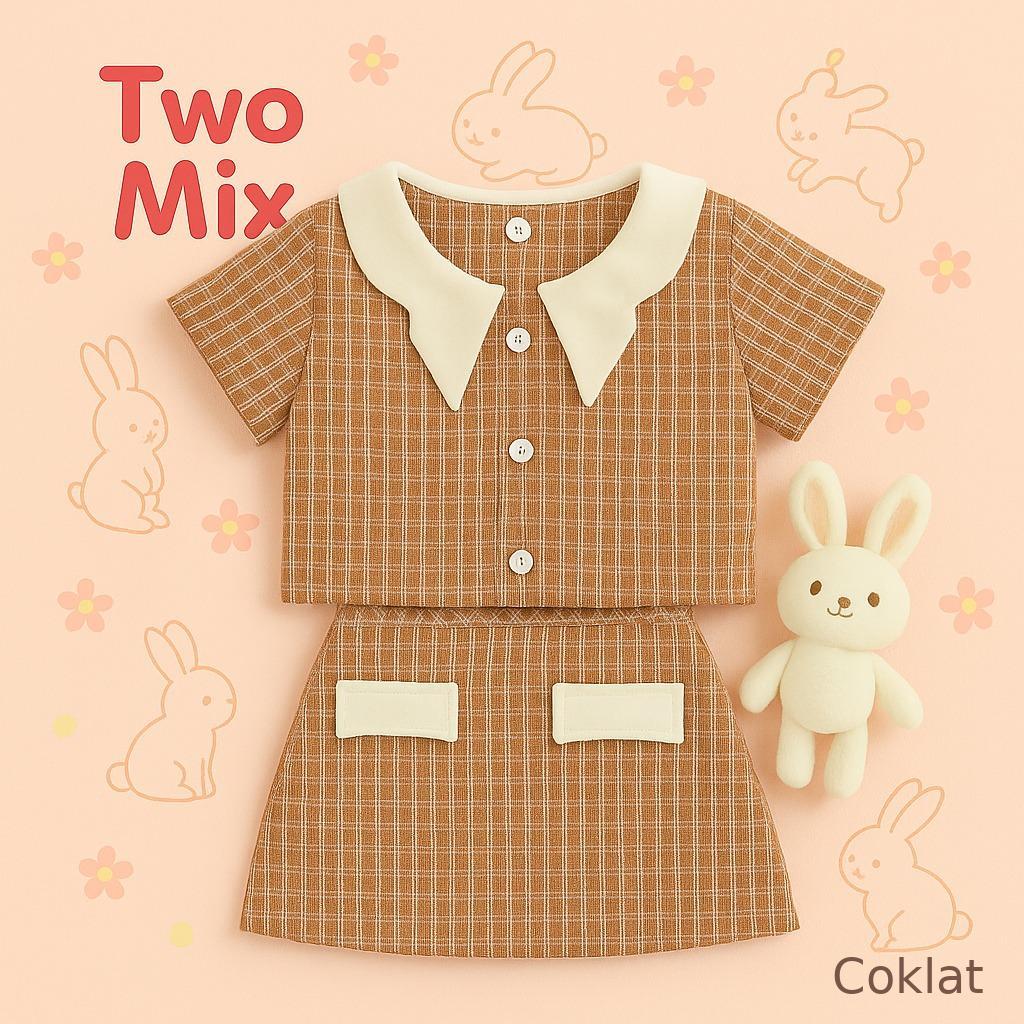 Two Mix - Mariposa Set Setelan Baju Anak Perempuan Korean Style 1-12 Tahun 4402 Coklat