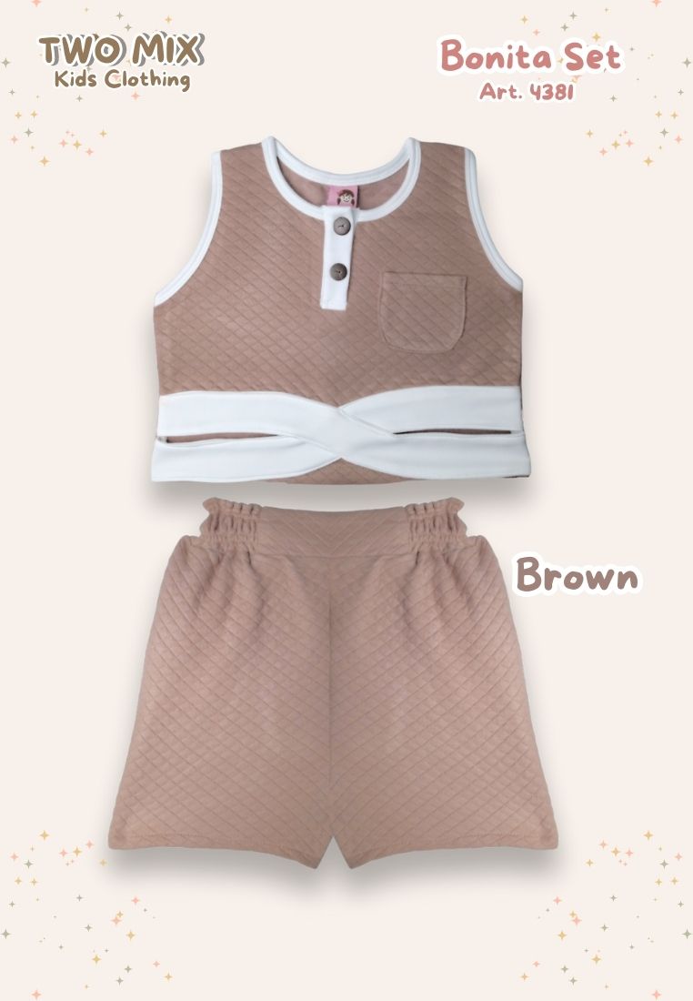 Two Mix - Bonita Set Setelan Anak Perempuan Fashion - One Set Anak Cewek Lucu 1-6 Tahun 4381 Brown