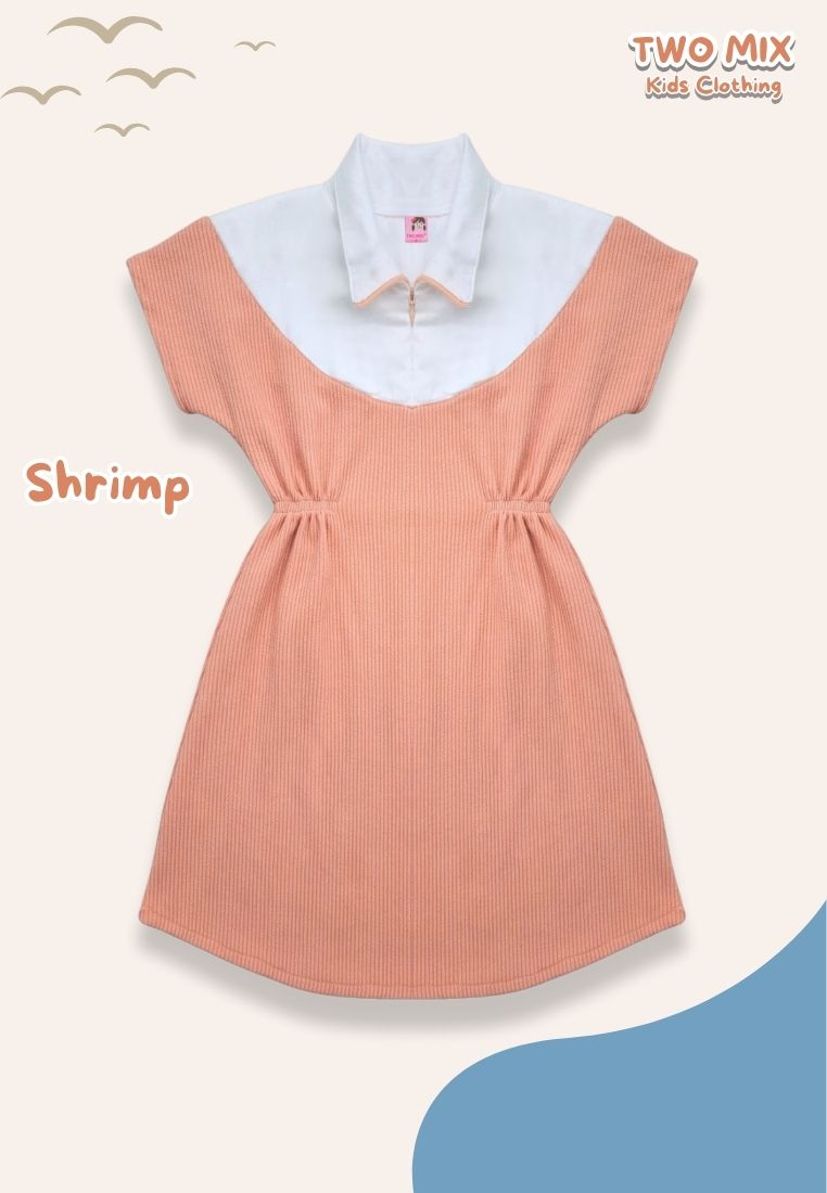 Two Mix - Airin Dress - Dress Anak Cewek Korean Style - Dress Anak 1-8 Tahun 4420 Shrimp