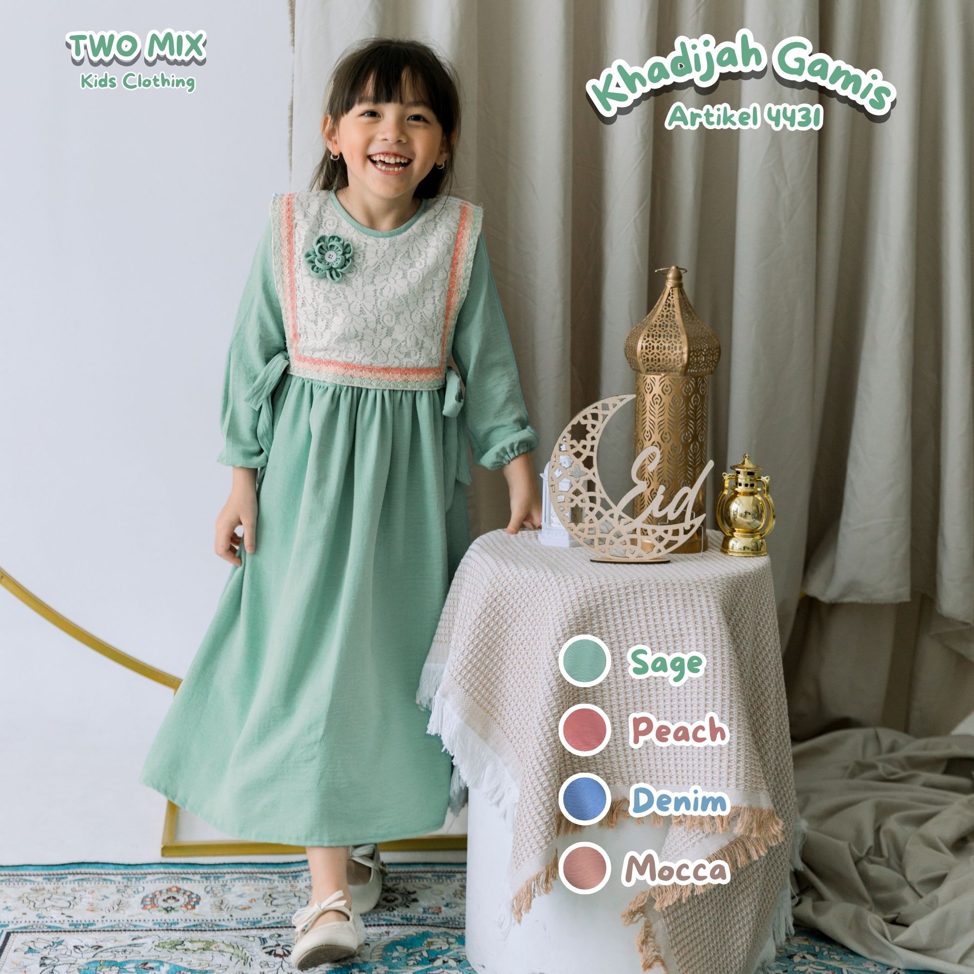 Two Mix - Raya Collection 2025 - Khadijah Baju Gamis Anak Muslim Perempuan Lebaran 1-14 Tahun 4431 S