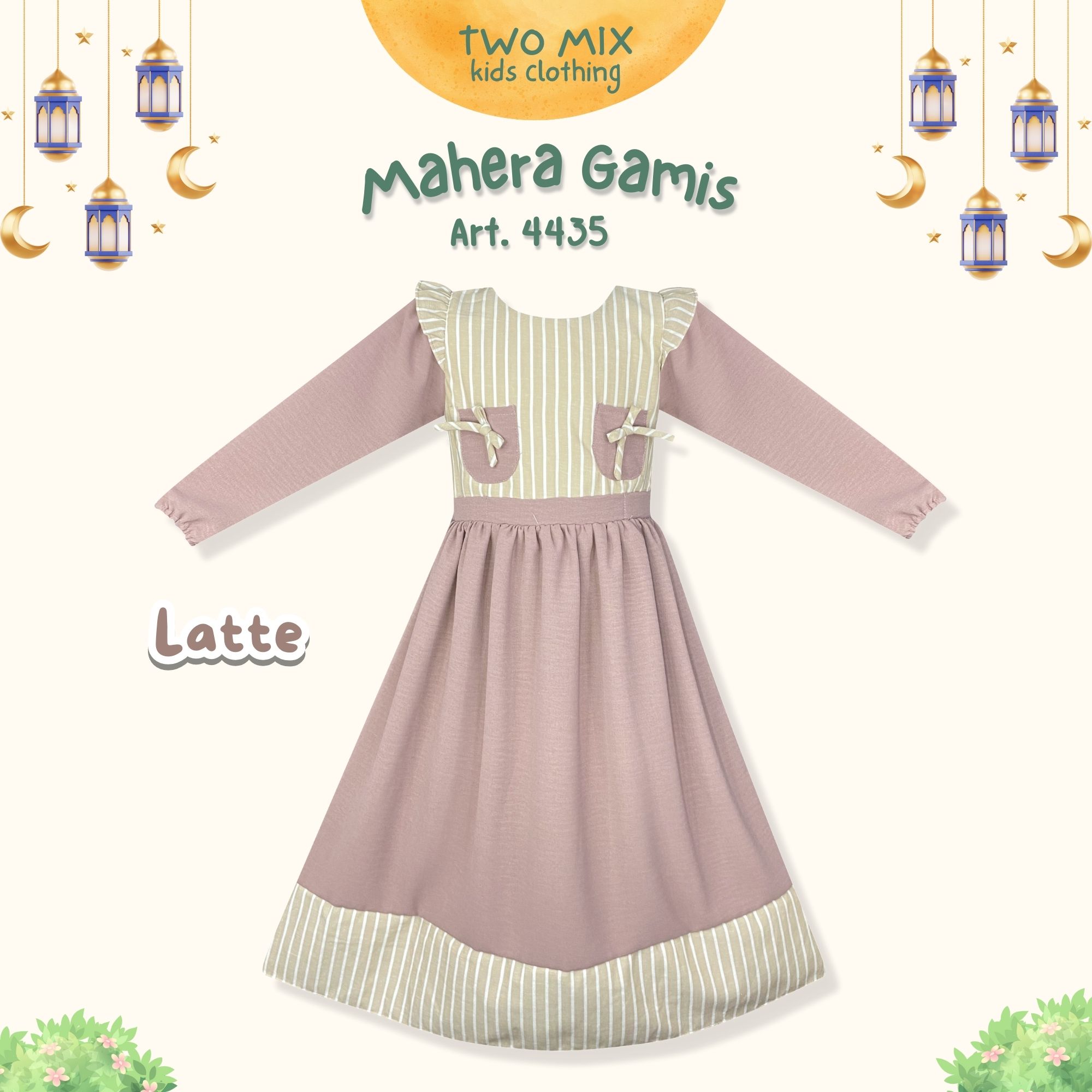 Two Mix - Mahera Gamis Raya Collection Lebaran 2025 Baju Muslim Anak Cewek 2-14 Tahun 4435 Latte