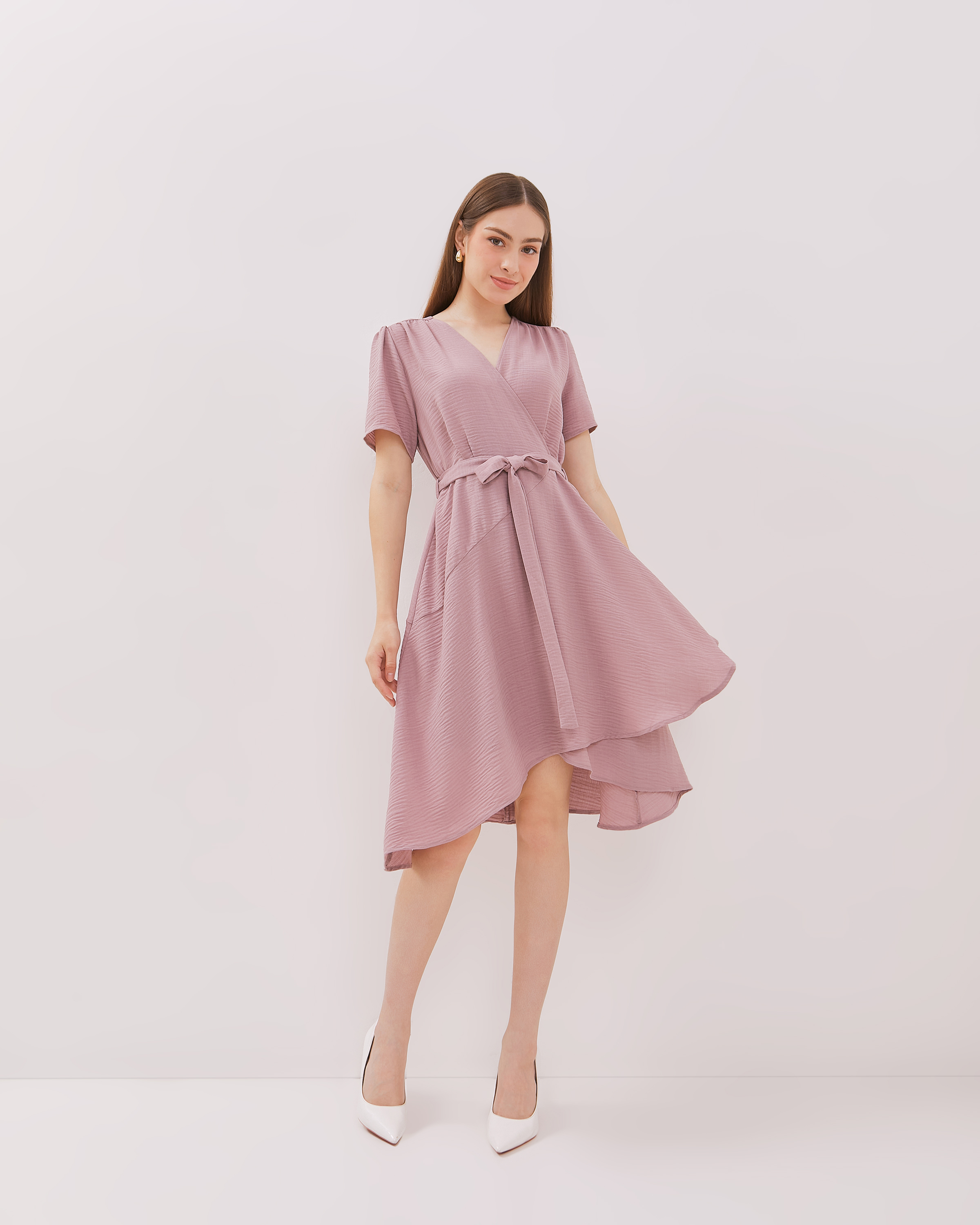 Urban Exchange Gaia Pink Mini Dress - Gaun Pesta Mini Dress V-Neck Lengan Pendek Warna Pink
