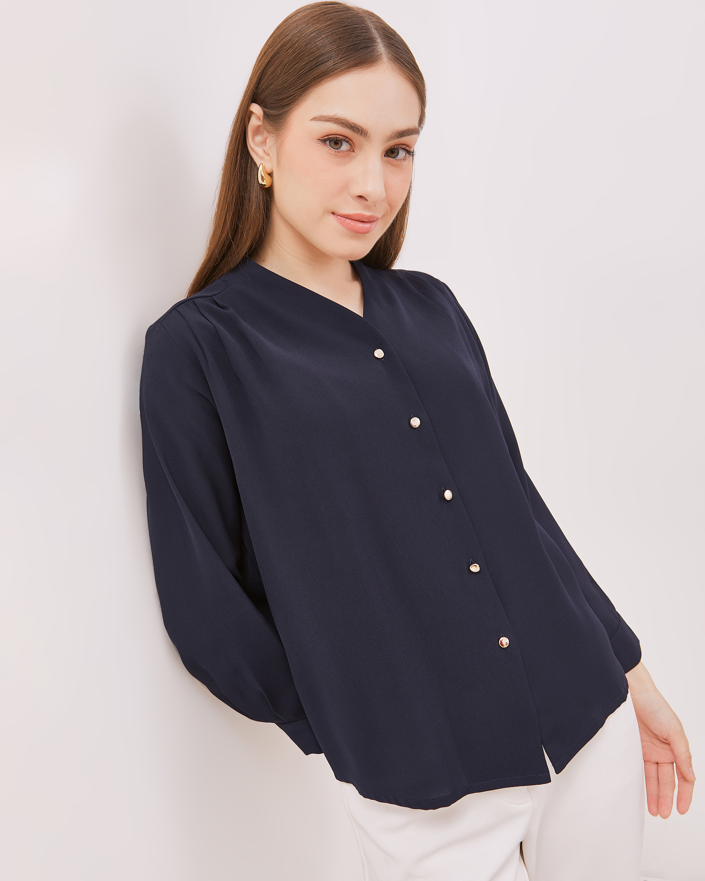 Urban Exchange Yudith Navy Blouse - Atasan Blouse Navy V-Neck