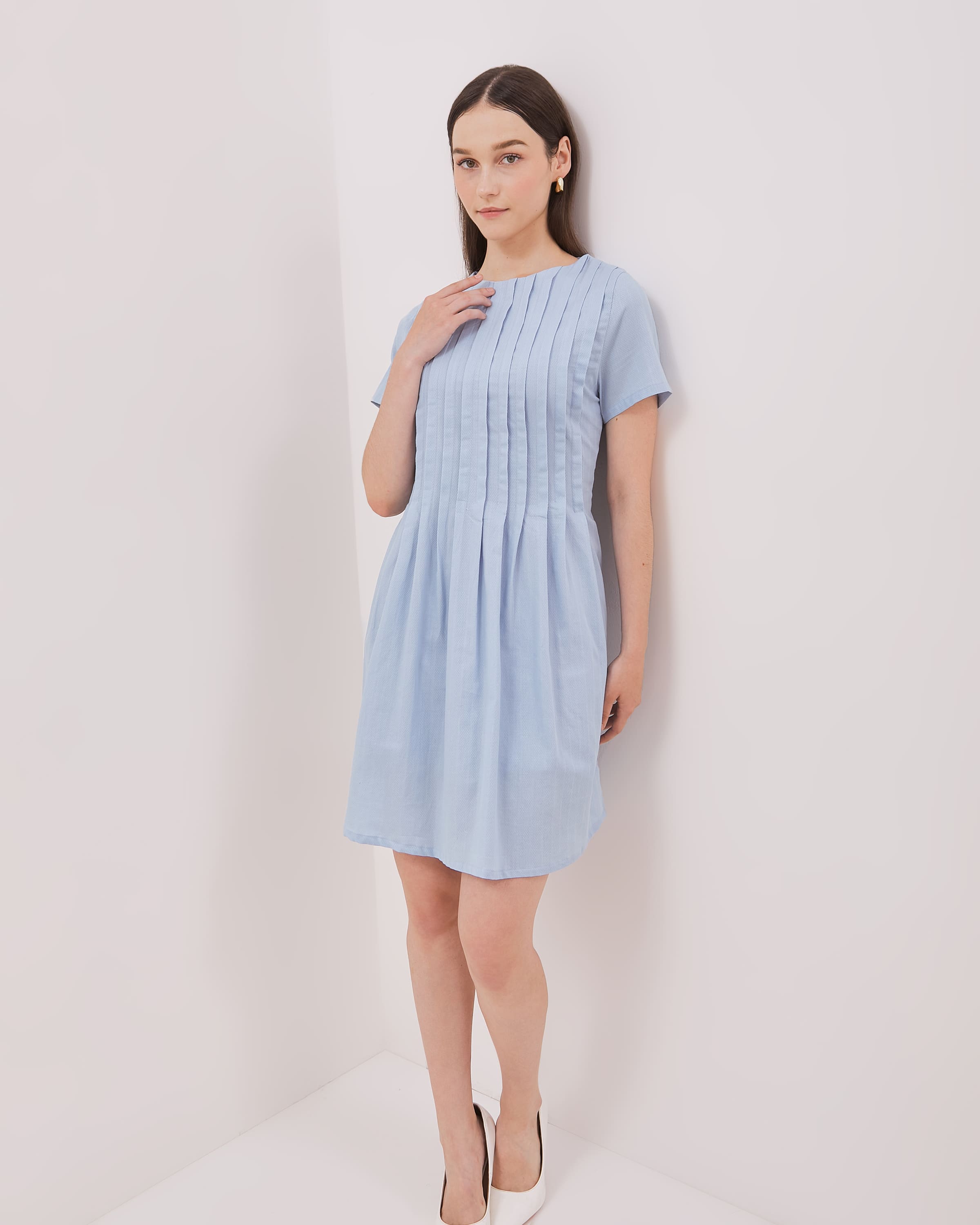 Urban Exchange Nayla Blue Dress / Dress Katun Lengan Pendek Warna Blue