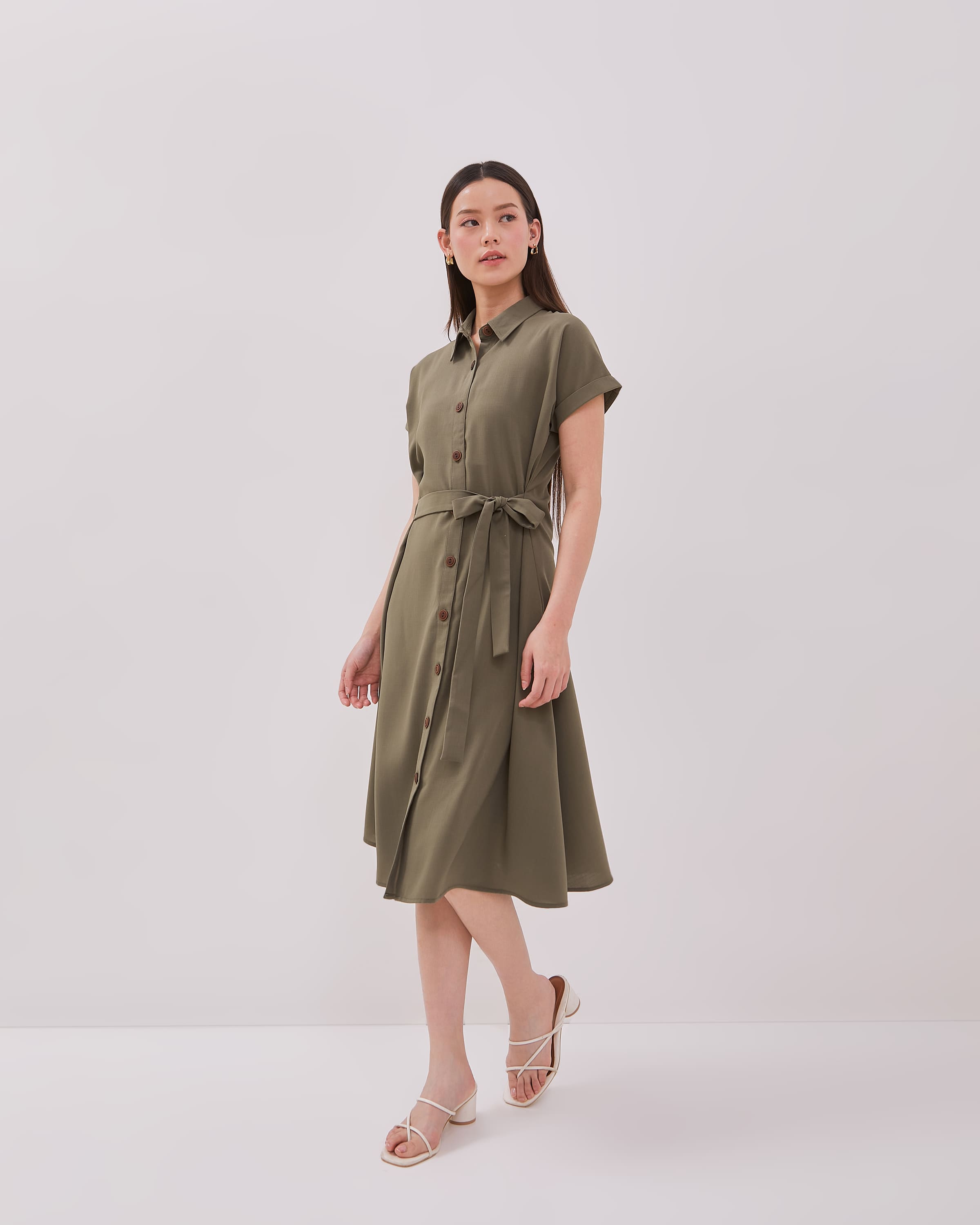 Urban Exchange Juliet Olive Dress - Casual Midi Dress Lengan Pendek Warna Olive