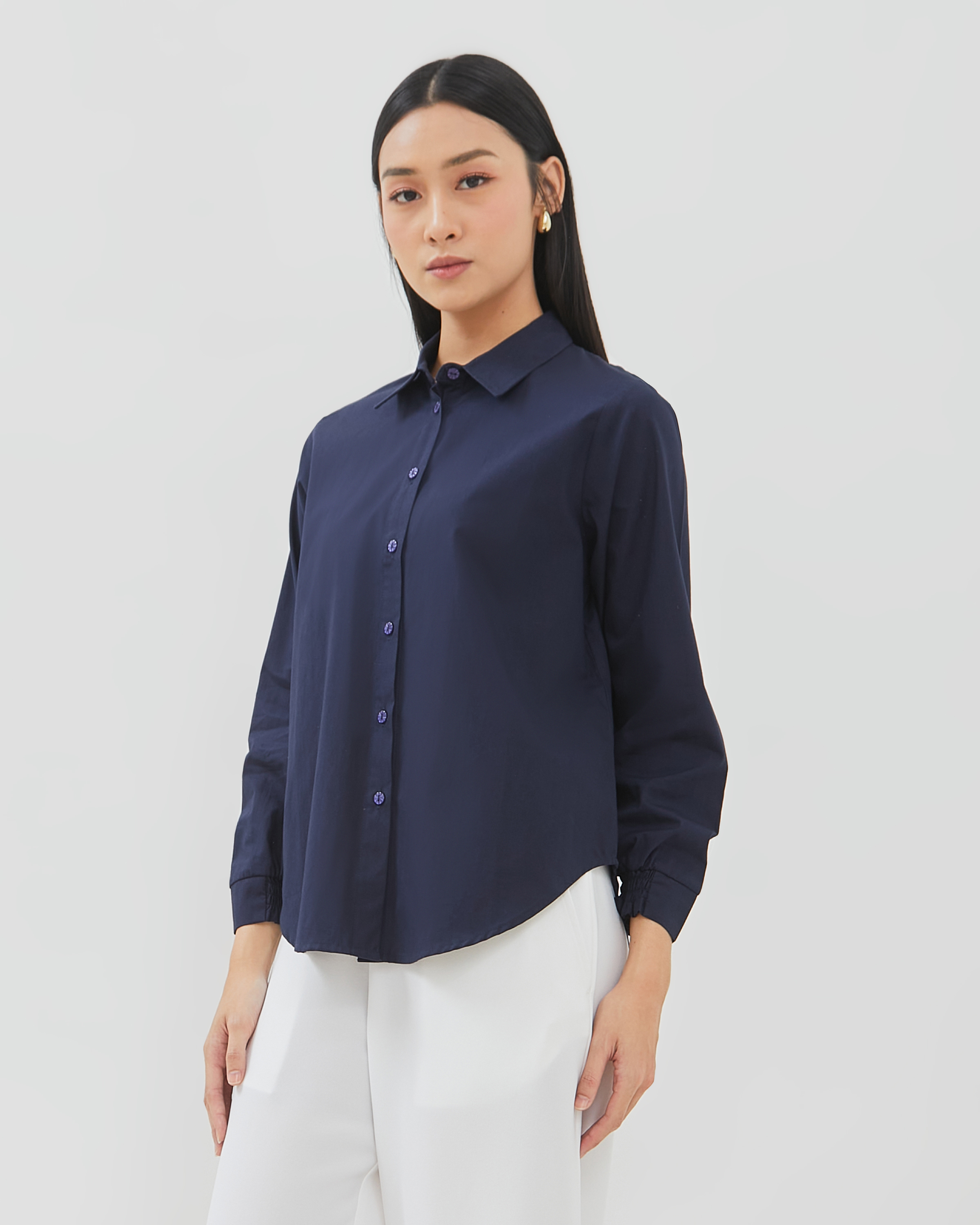 Urban Exchange Shirt Juna Navy - Top Blouse Wanita Katun Biru Warna Navy Blue