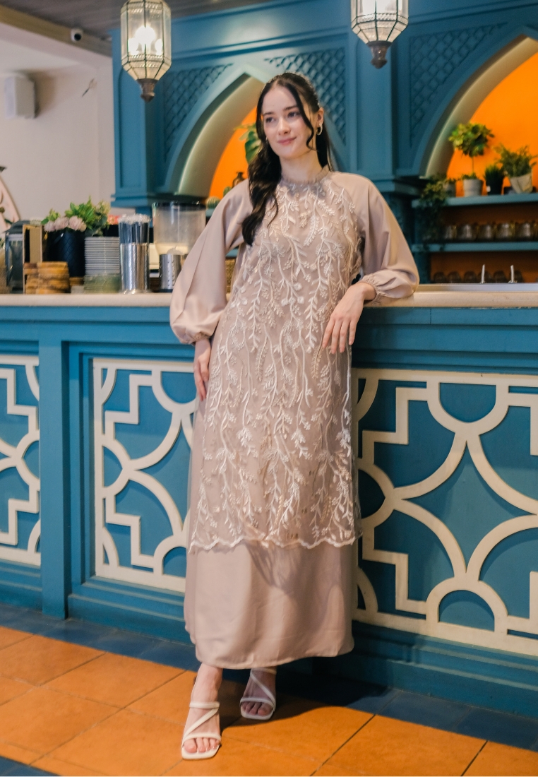 Urban Exchange Rose Gamis Brokat Mocca - Long Dress Gamis Brokat Lebaran Mocca Warna Mocca