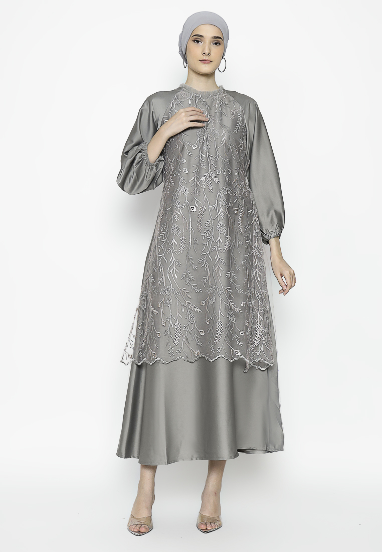 Urban Exchange Rose Gamis Grey - Long Dress Gamis Lebaran Grey Warna Grey