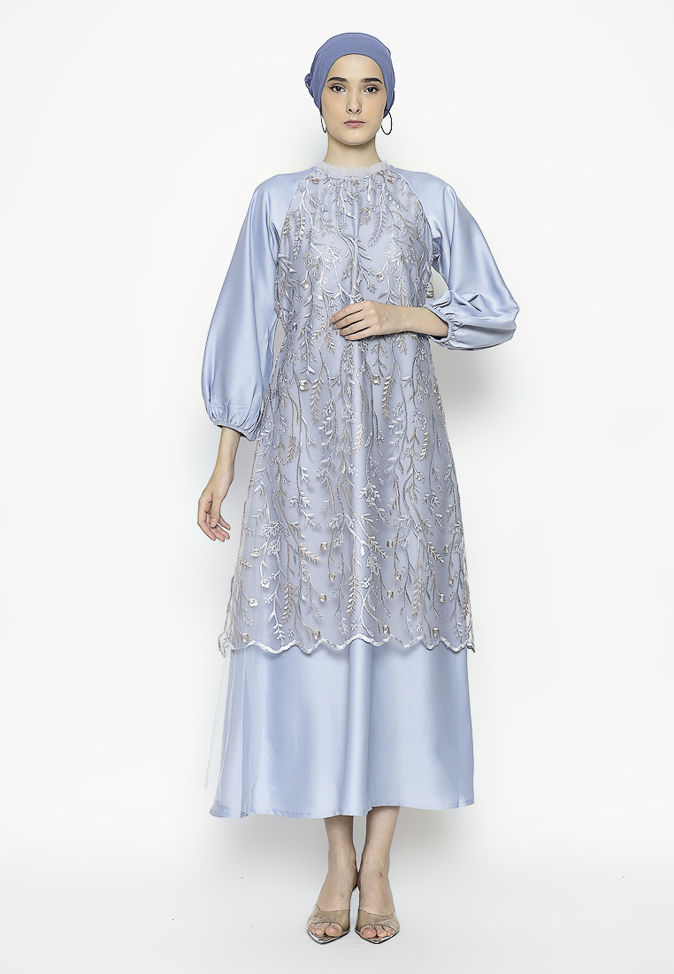 Urban Exchange Rose Gamis Brokat Blue - Long Dress Gamis Brokat Lebaran Blue Warna Blue