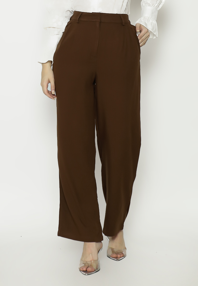 Urban Exchange Noya Dark Brown Palazzo Pants - Celana Panjang Coklat Gelap