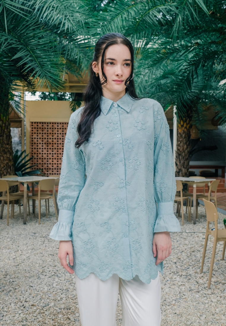 Urban Exchange Indira Green Tunik - Atasan Kemeja Tunik Hijau Warna Hijau