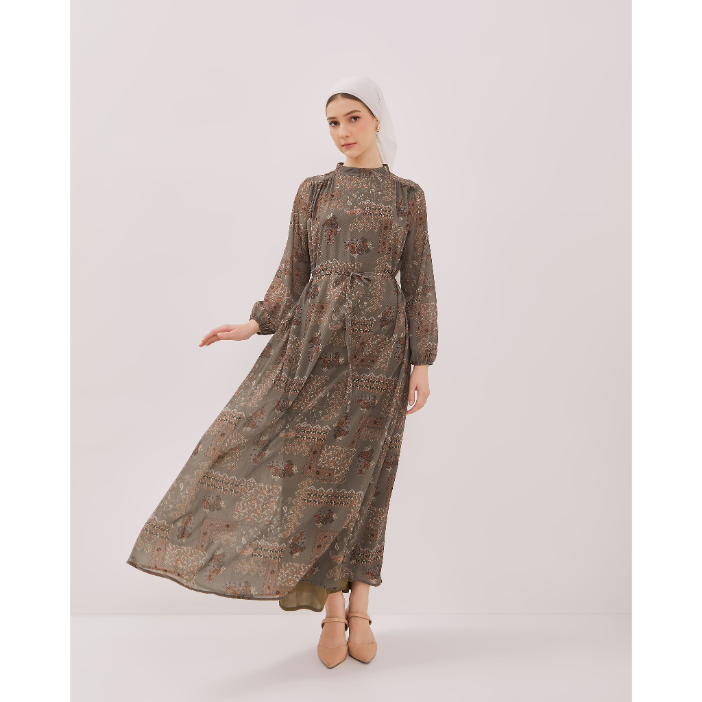 Urban Exchange Gamis Anaya Printed Olive Green - Long Dress Muslimah Rayon