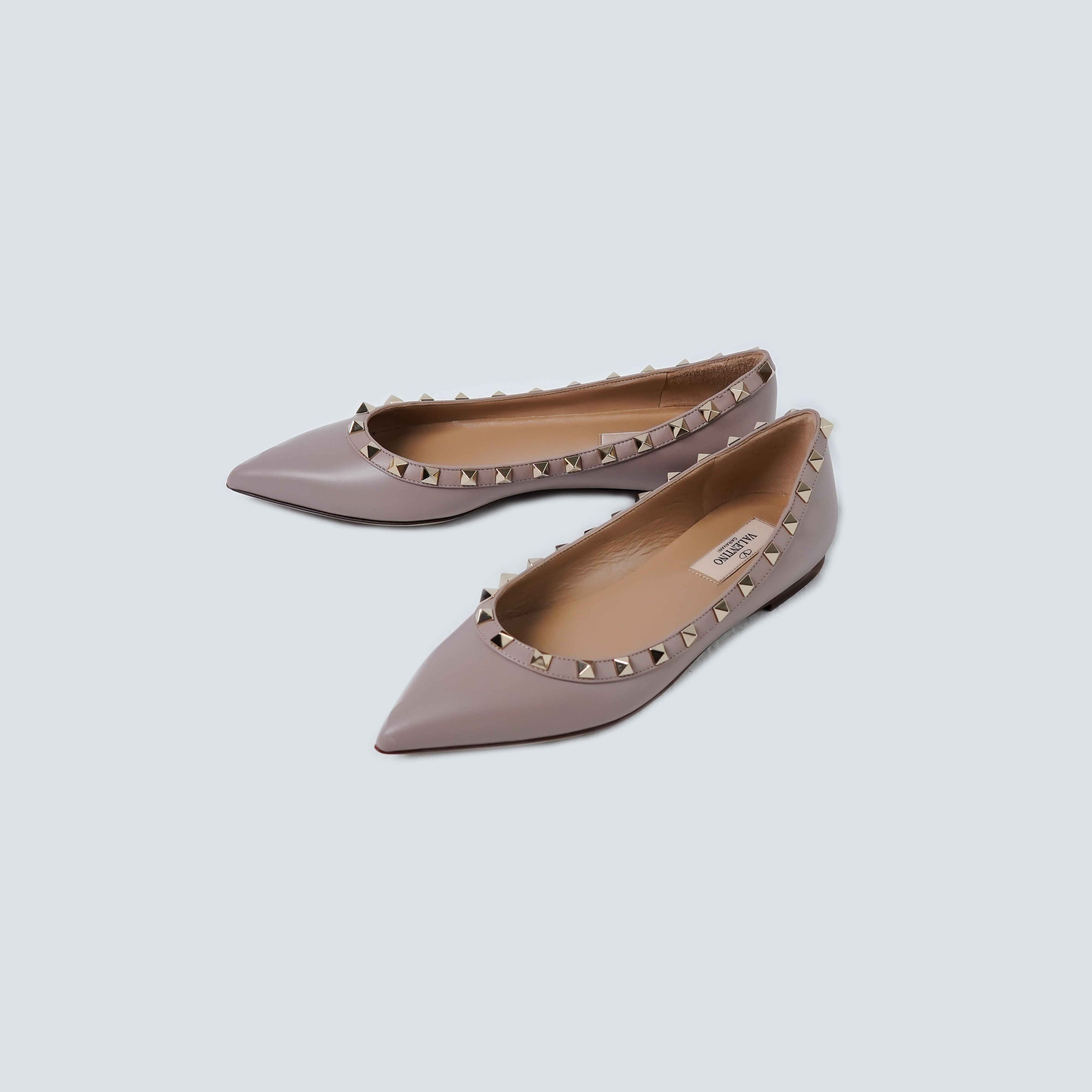 Valentino Garavani Sandal VALENTINO ROCKSTUD NUDE CALFSKIN BALLERINA FLAT SHOES 100% ORIGINAL