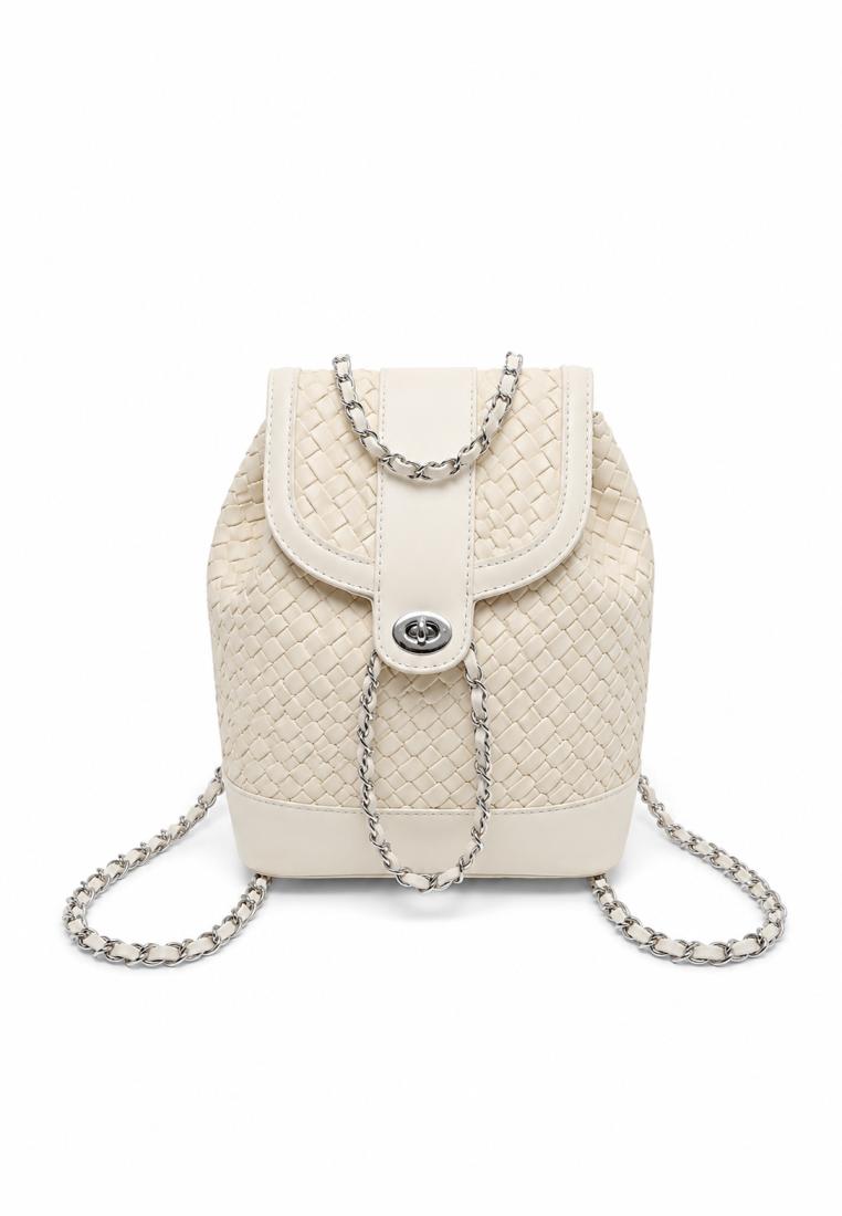 Vedlyn Abbey Tas Ransel Wanita Mini Backpack Serut Anyam Premium - White