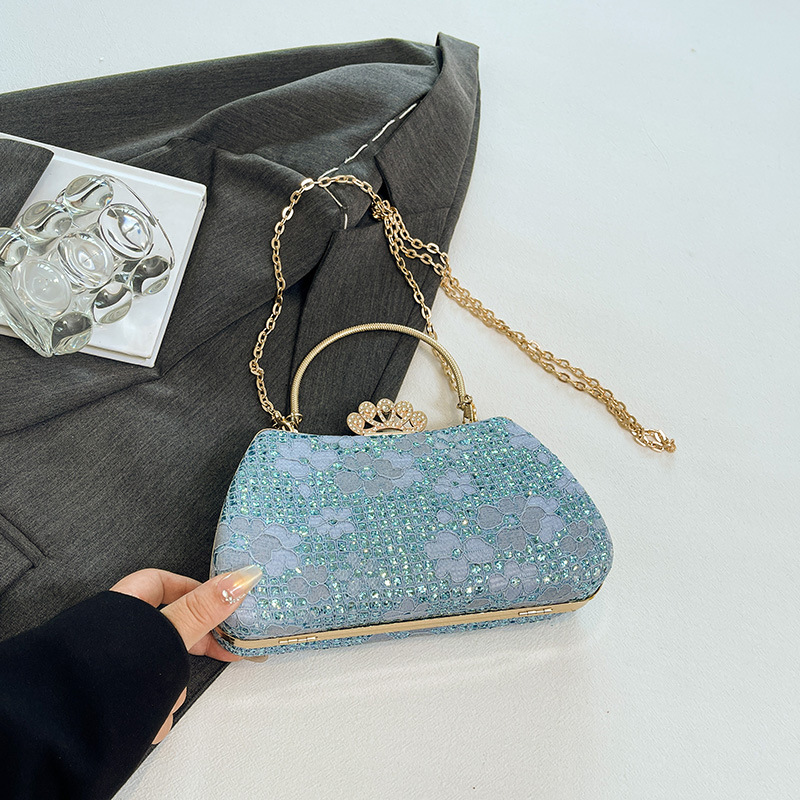 Vedlyn Levina Tas Pesta Clutch Brokat Mewah Wanita – Blue