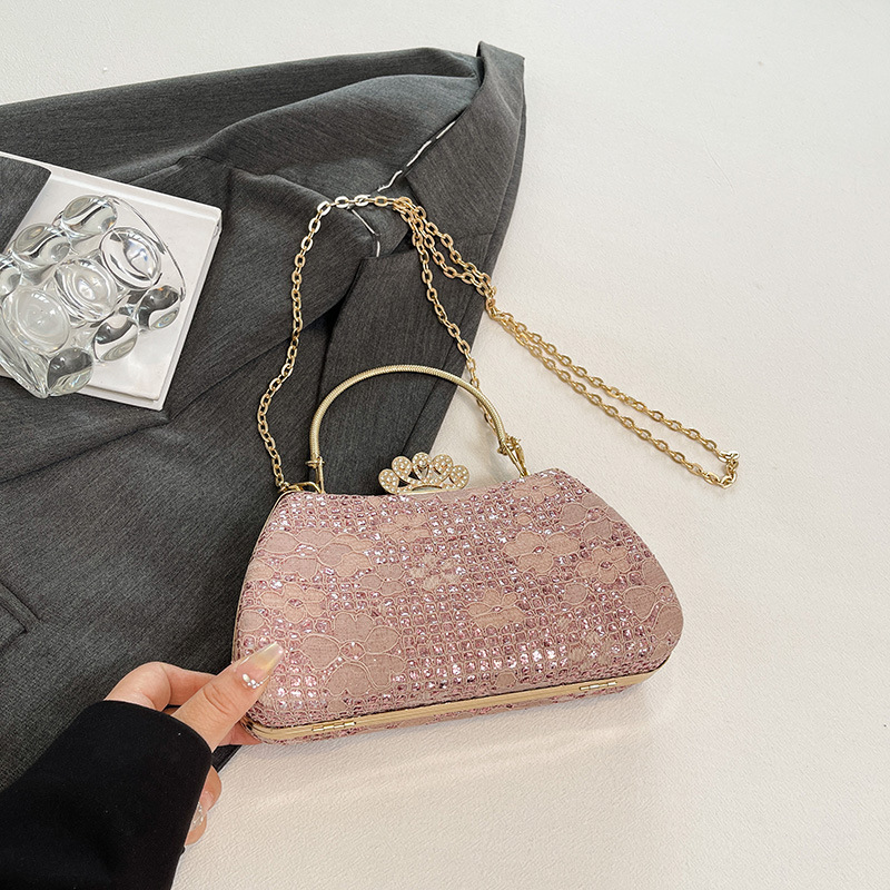 Vedlyn Levina Tas Pesta Clutch Brokat Mewah Wanita – Pink