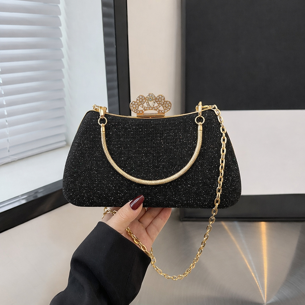 Vedlyn Giana Tas Pesta Clutch Gliter Mewah Wanita – Black