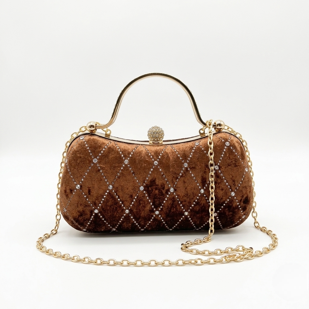 Vedlyn Scarlett Tas Pesta Wanita Clutch Beludru Elegan – Brown