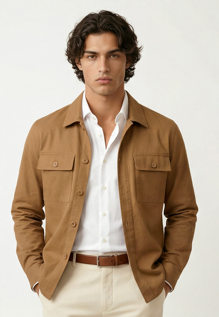 VENGOZ Jacket Shacket Workwear Shirt Camel Brown