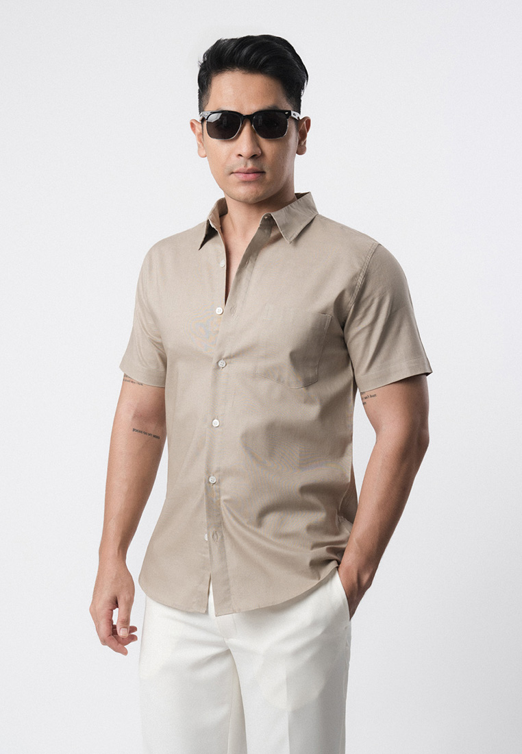 VENGOZ Beige Rami Linen Shirt SS