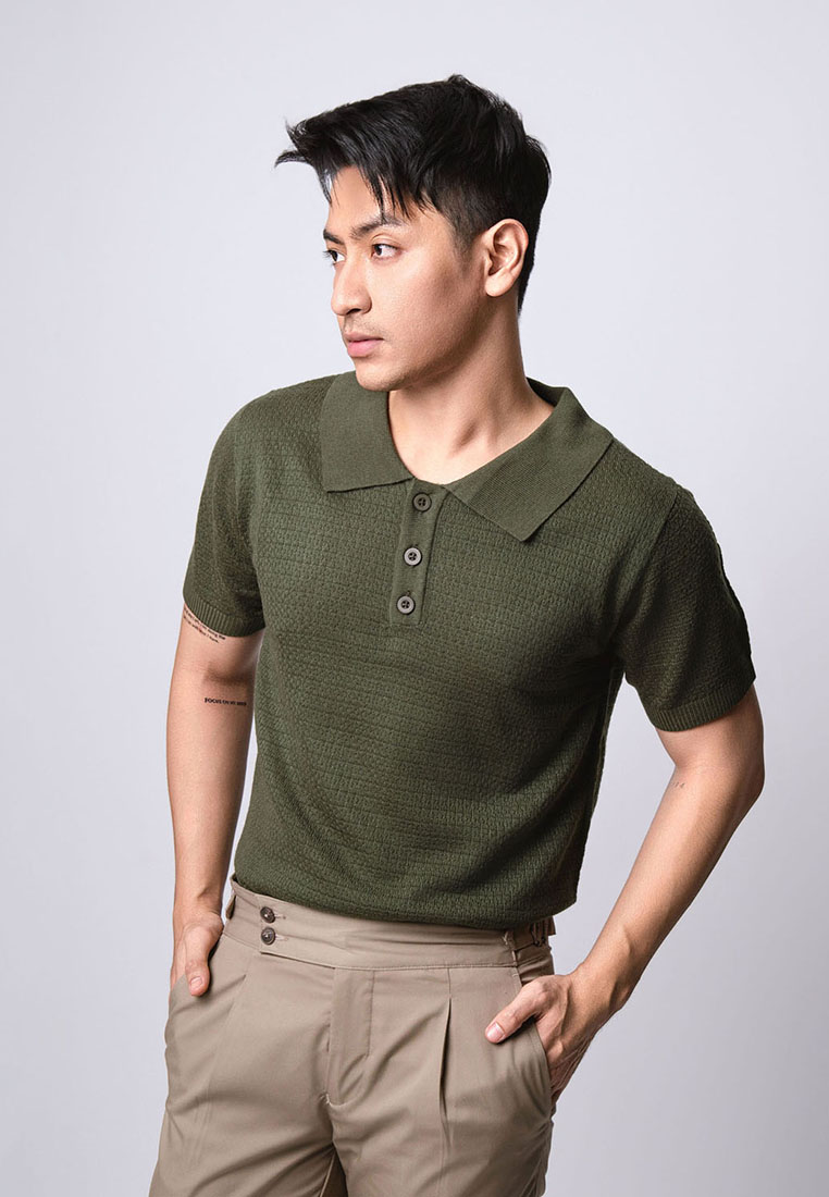 VENGOZ Polo Shirts Textured Knitted Army