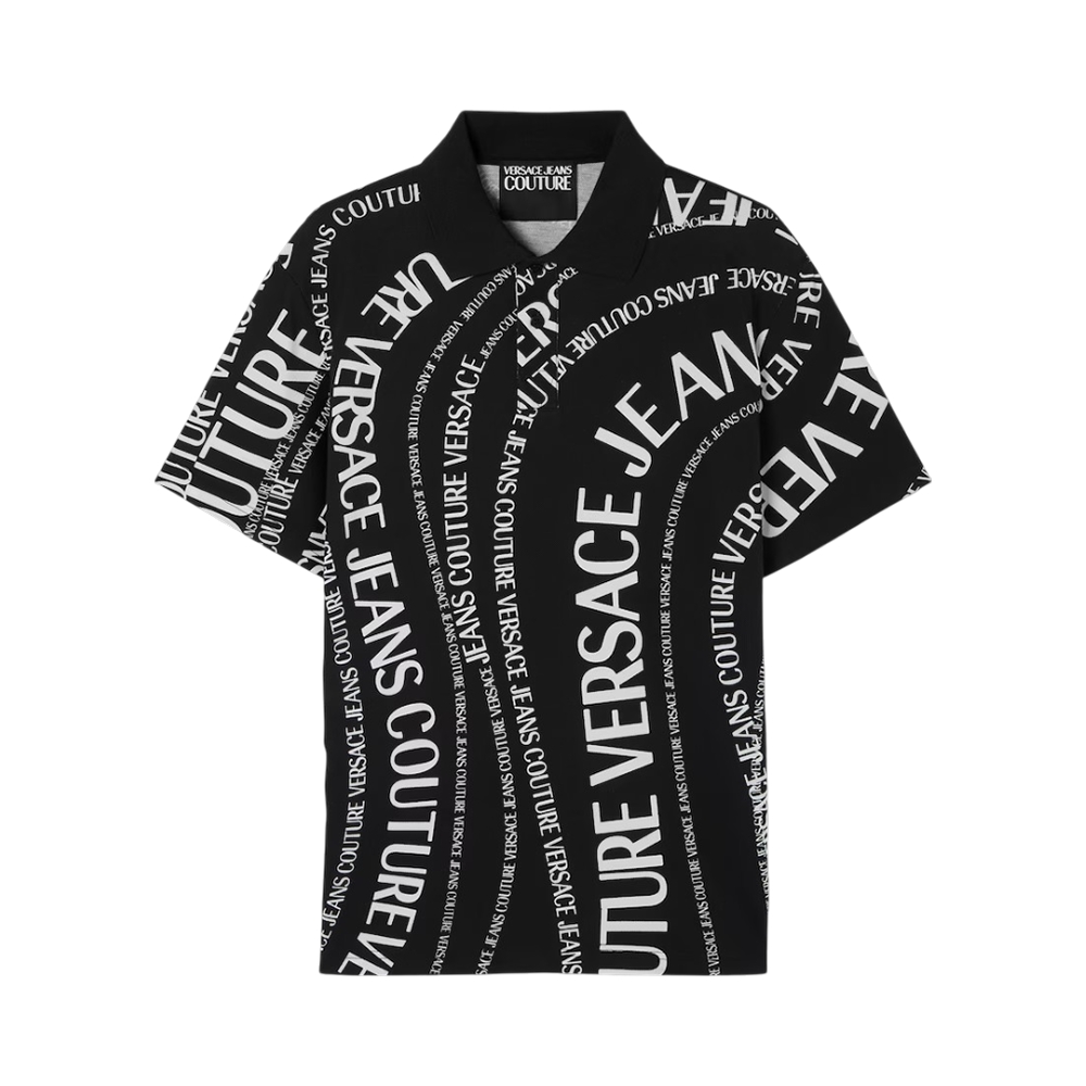 VERSACE Allover Logomania Print Polo Shirt Black
