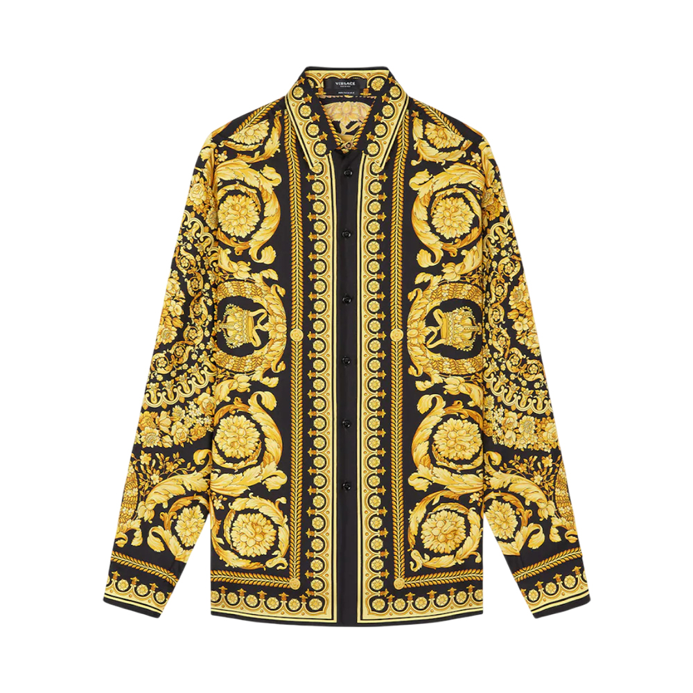 VERSACE [9.9ANTI GAYA] Barocco Silk Shirt Black Gold