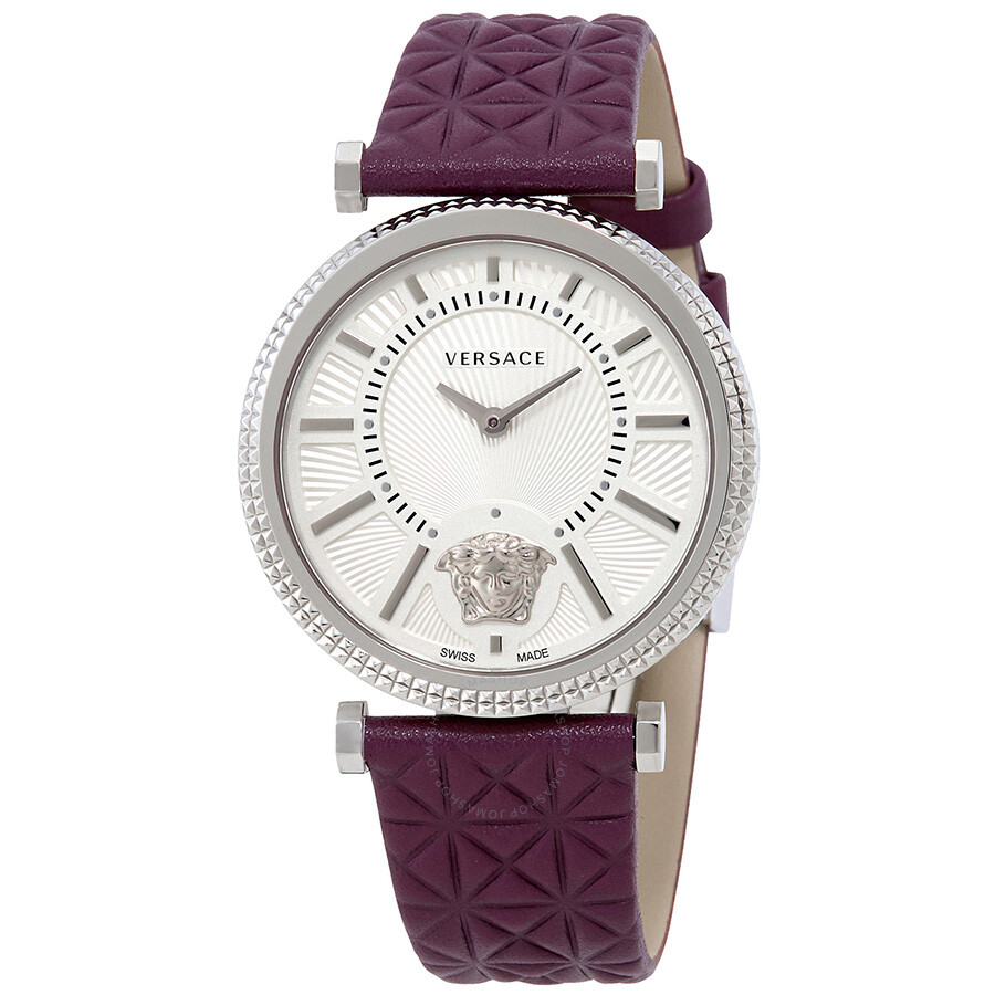 Versace Watches Versace Women's V-helix Silver Dial Violet Leather Watch