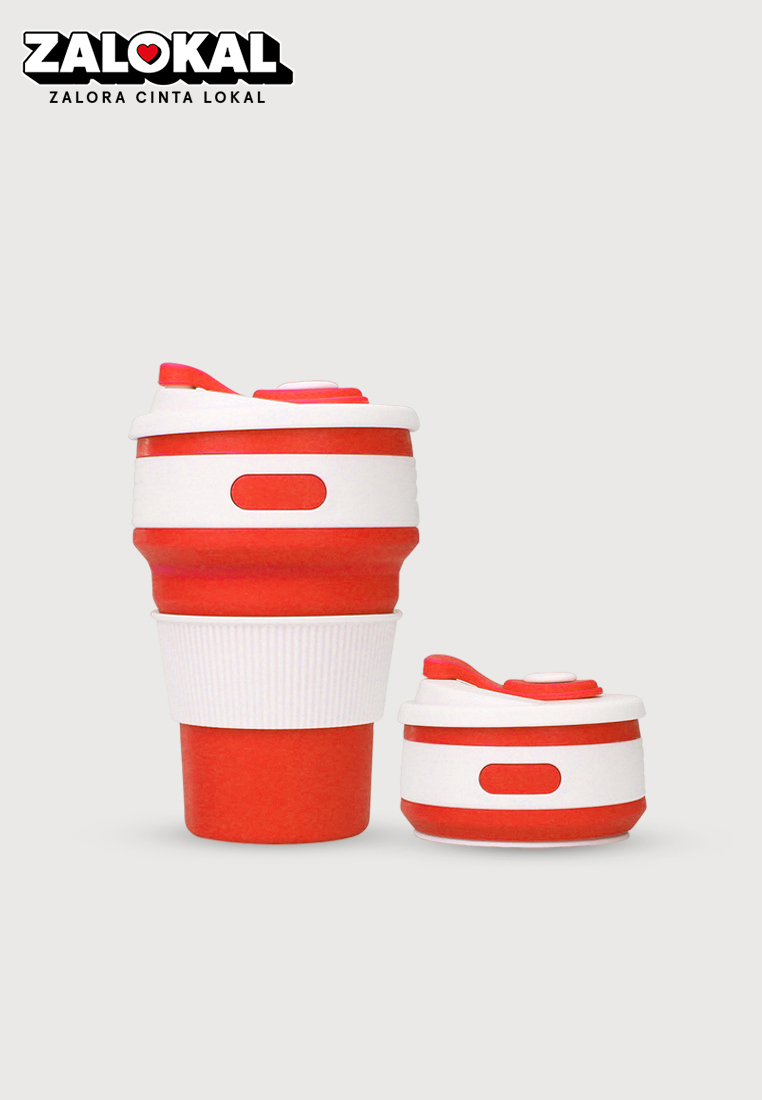 Wakakids Gelas Lipat Silikon Portable Coffe Cup Travel Mug Anti Bocor 350ML K230 Venjr Merah