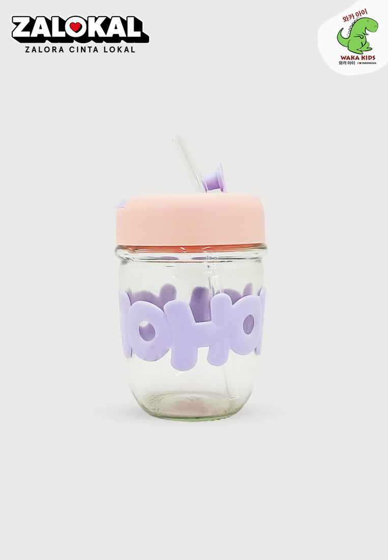 Wakakids Botol Minum Gelas Kaca Tumbler Cup Aesthetic Motif Hoho Free Sedotan Kaca 350ml Venjr Ungu
