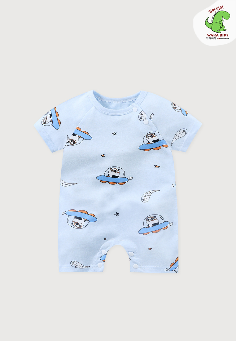 WAKAKIDS Jumpsuit Bayi Jumper Pendek Anak Laki Laki Romper Baju Kodok Motif Lucu Astronot Panda Impo