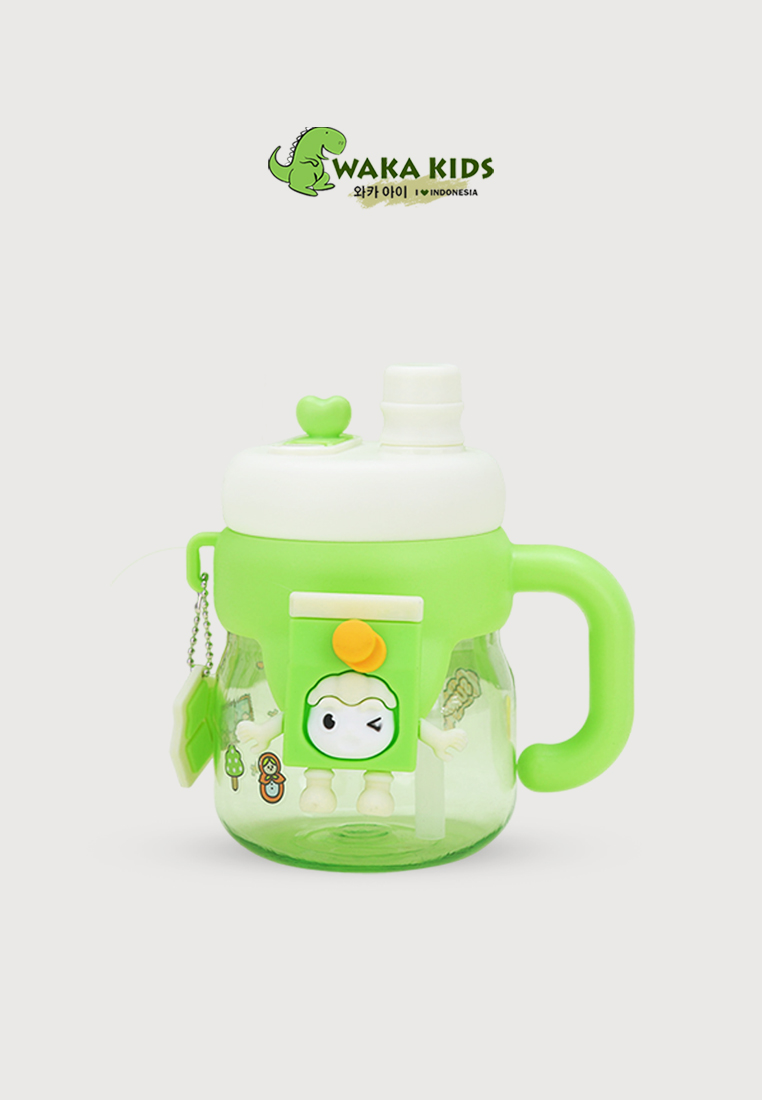Wakakids Botol Minum Plastik Transparan Bentuk Gelas Gagang Karakter Lucu Charm 2 Cara Minum 680ml K