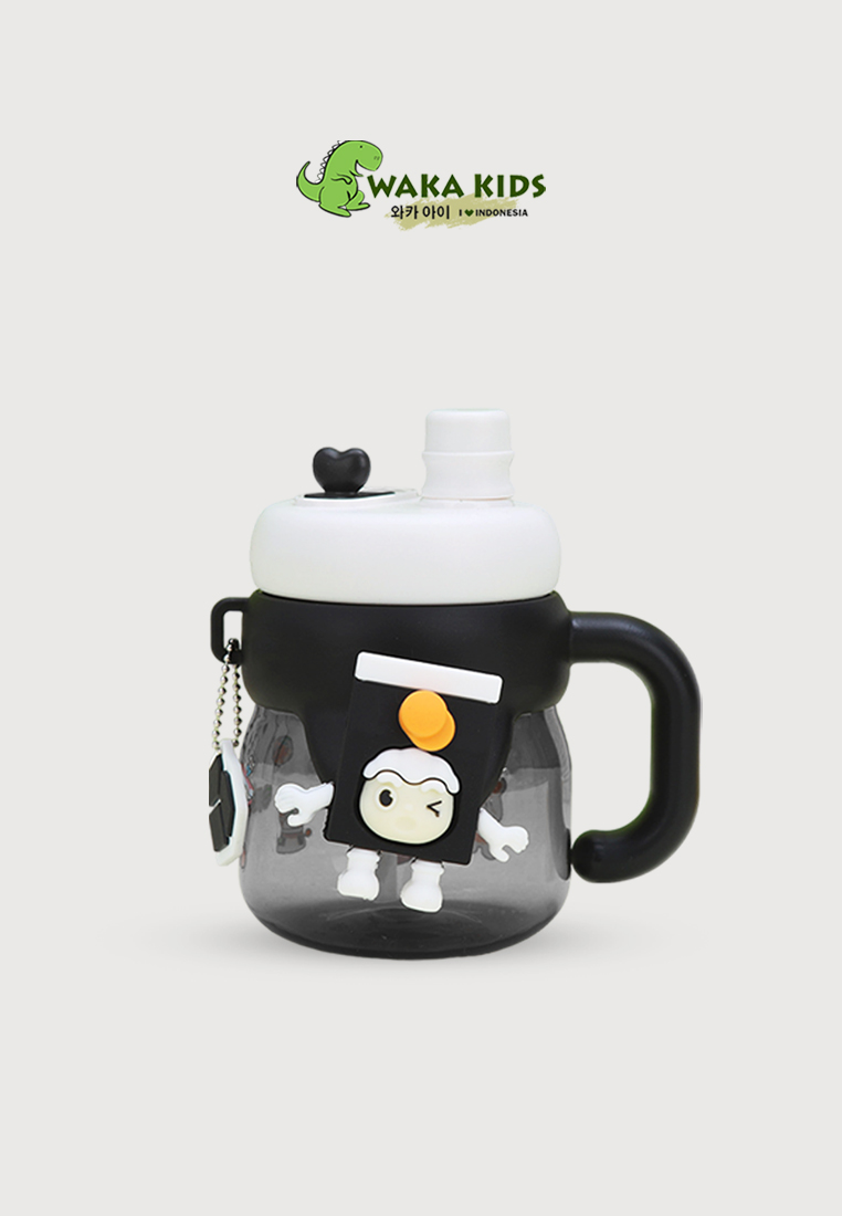 Wakakids Botol Minum Plastik Transparan Bentuk Gelas Gagang Karakter Lucu Charm 2 Cara Minum 680ml K