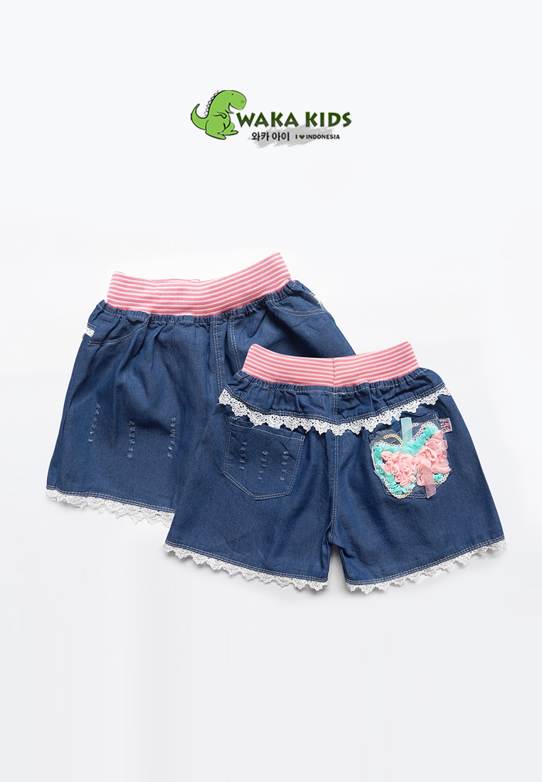 Wakakids Celana Pendek Anak Perempuan Hotpants Jeans West Rib Butterfly Renda 057 Vench