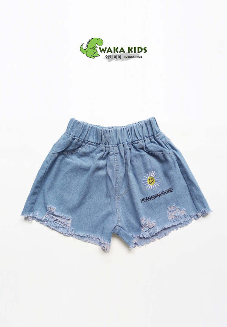 Wakakids Celana Jeans Pendek Rawis Hotpants Ripped Jeans Sobek Motif Matahari 059 Vench