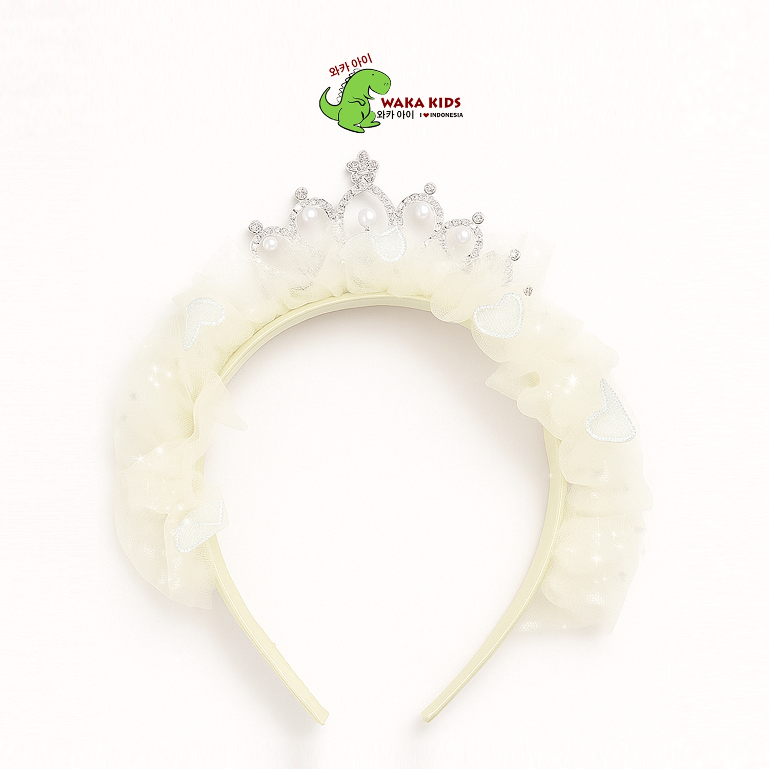 Wakakids Bando Princess Mahkota Anak Perempuan Renda Glitter Tulle Gaya Korea Venrz Cream