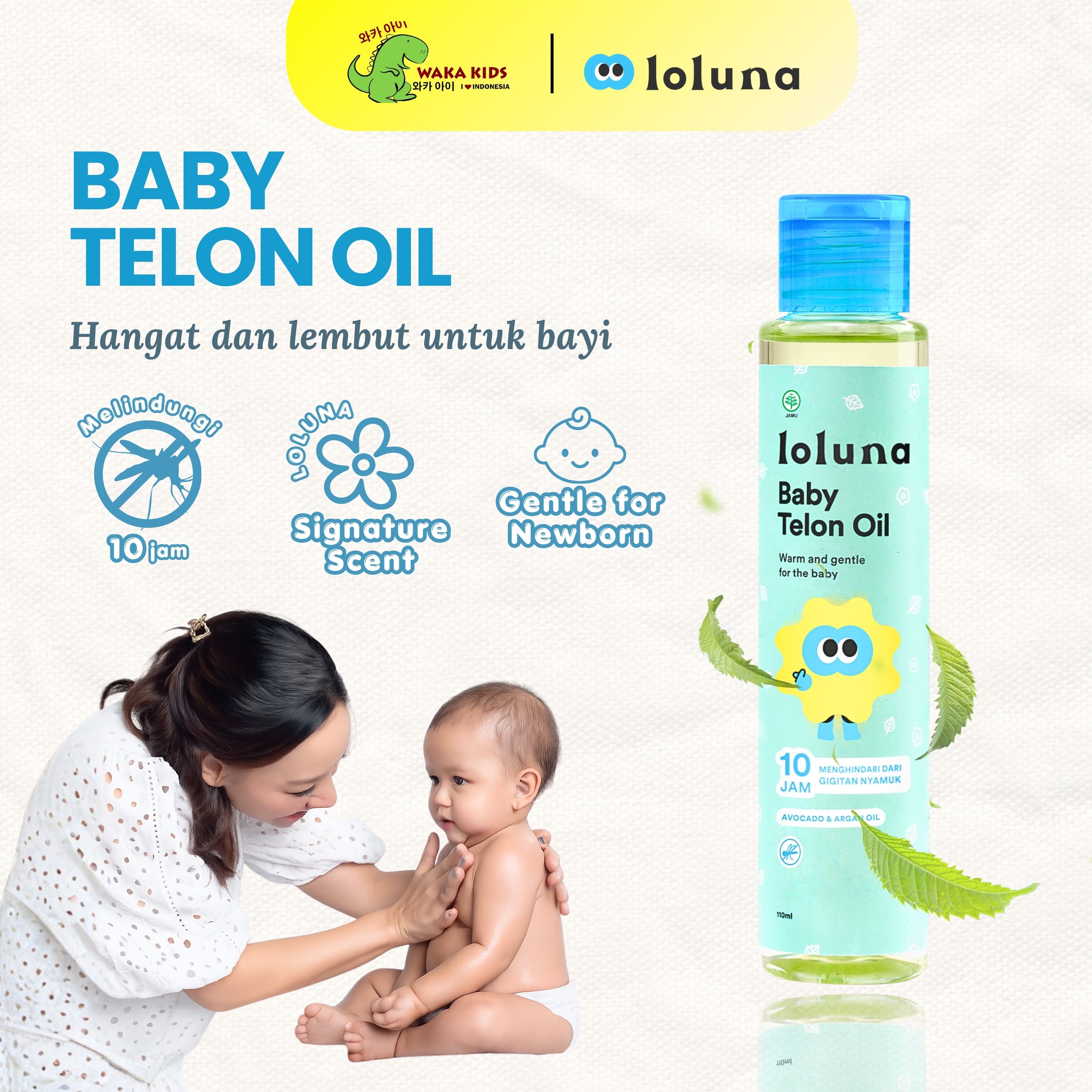 WAKAKIDS Loluna Baby Oil Minyak Telon Bayi dan Anak Penghangat Tubuh Anti Nyamuk 10 Jam Wangi dan Ta