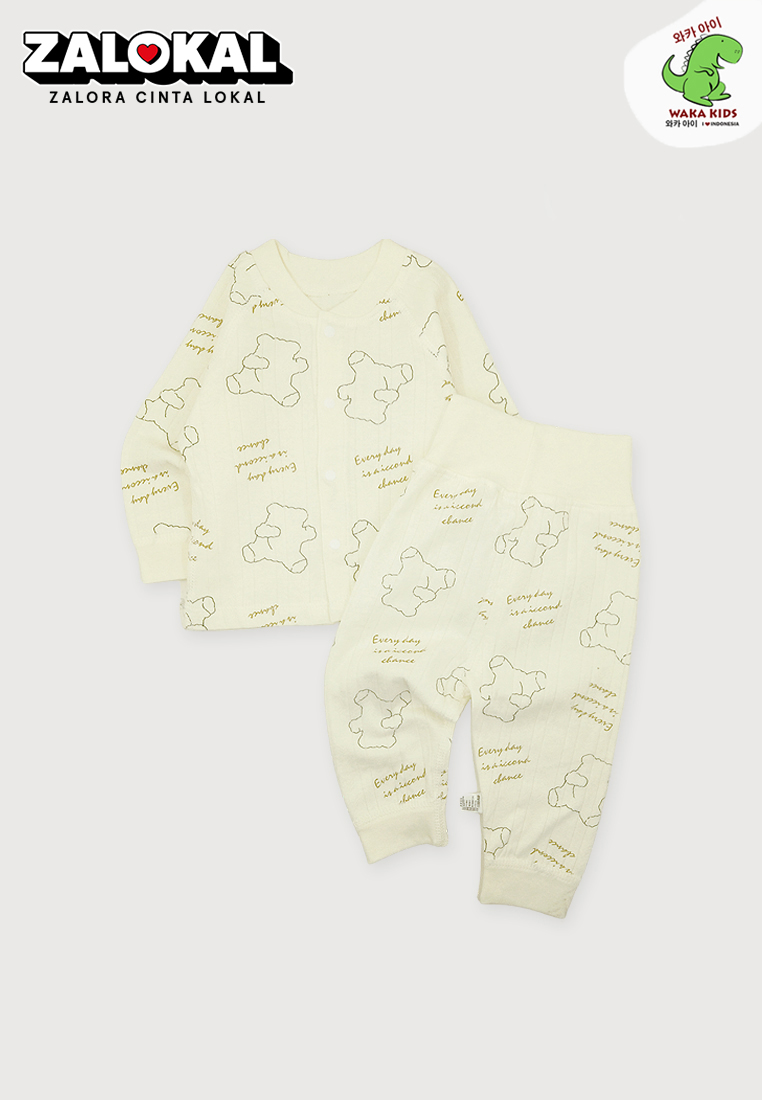 Wakakids Setelan Bayi Baju Lengan Panjang One Set Piyama Baju Tidur Bayi Newborn Bahan Organik Motif