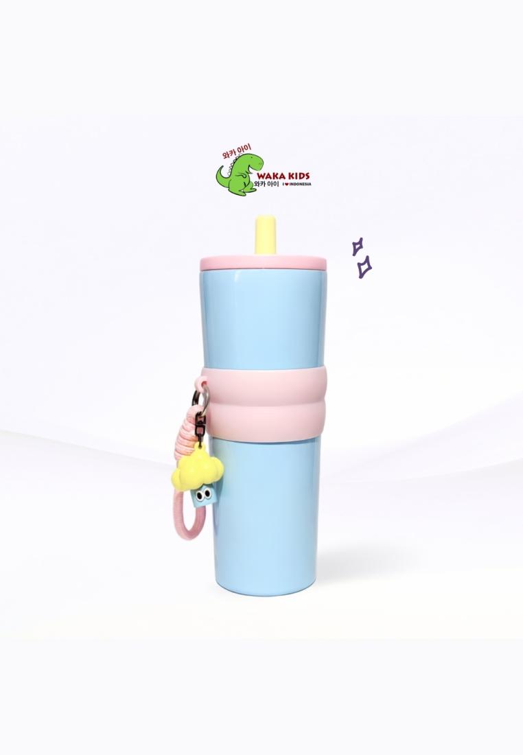 Wakakids Termos Stainless Steel Botol Minum Tumbler Aesthetic Vacuum Cup With Charm Sedotan 710ml K3