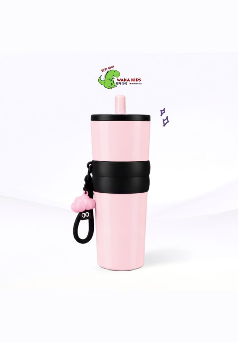 Wakakids Termos Stainless Steel Botol Minum Tumbler Aesthetic Vacuum Cup With Charm Sedotan 710ml K3